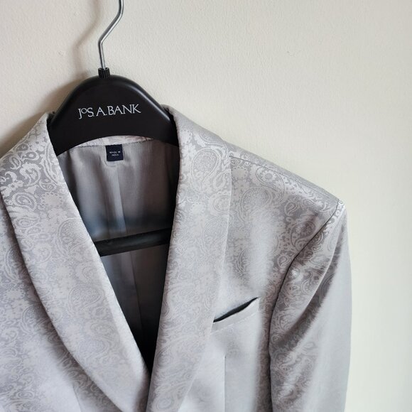 39S Dinner Jacket Silver Gray Shawl Lapel Skinny Fit New Jos A Bank Paisley Mens - Picture 13 of 17